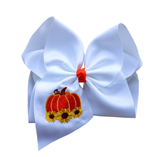 Sunflower Pumpkin Embroidered Bow