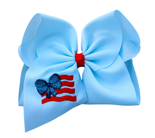 Light Blue Bow Flag Embroidered Bow