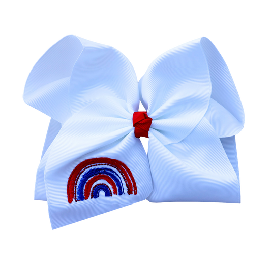 Patriotic Rainbow Embroidered Bow