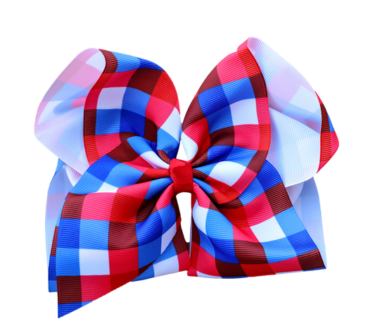 Patriotic Plaid Printed Bow