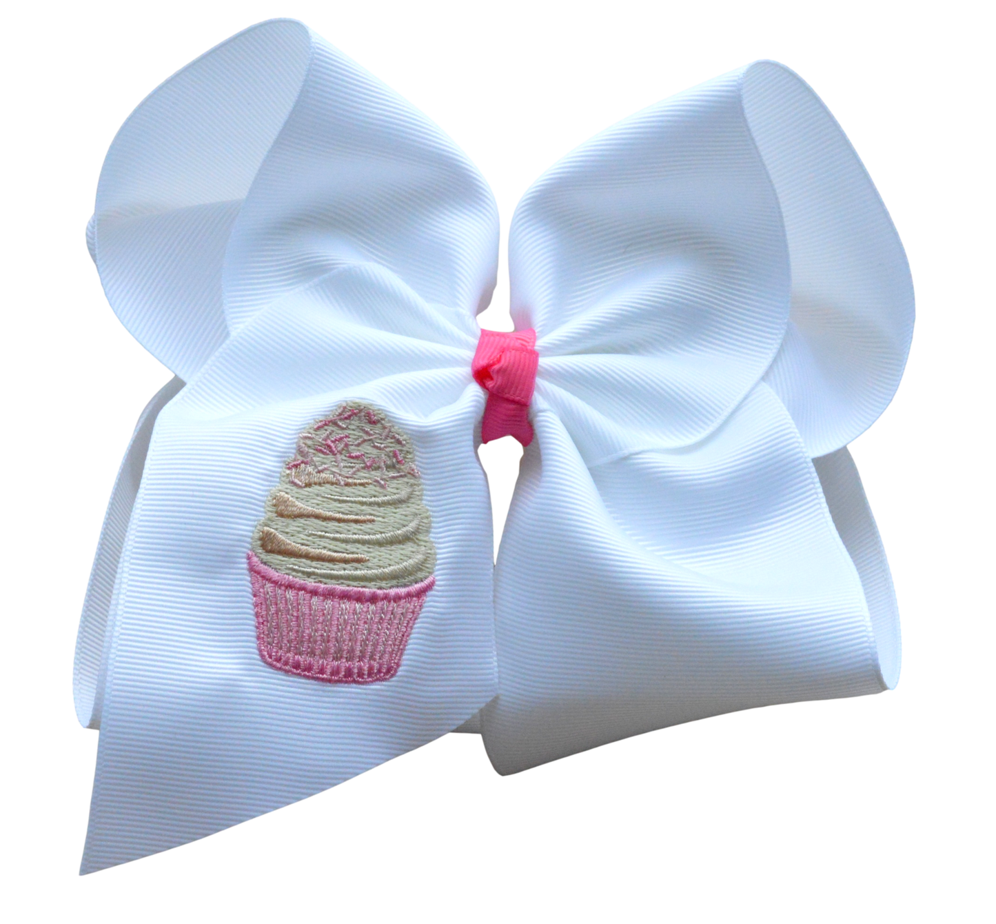 Embroidered Pink Cupcake Bow